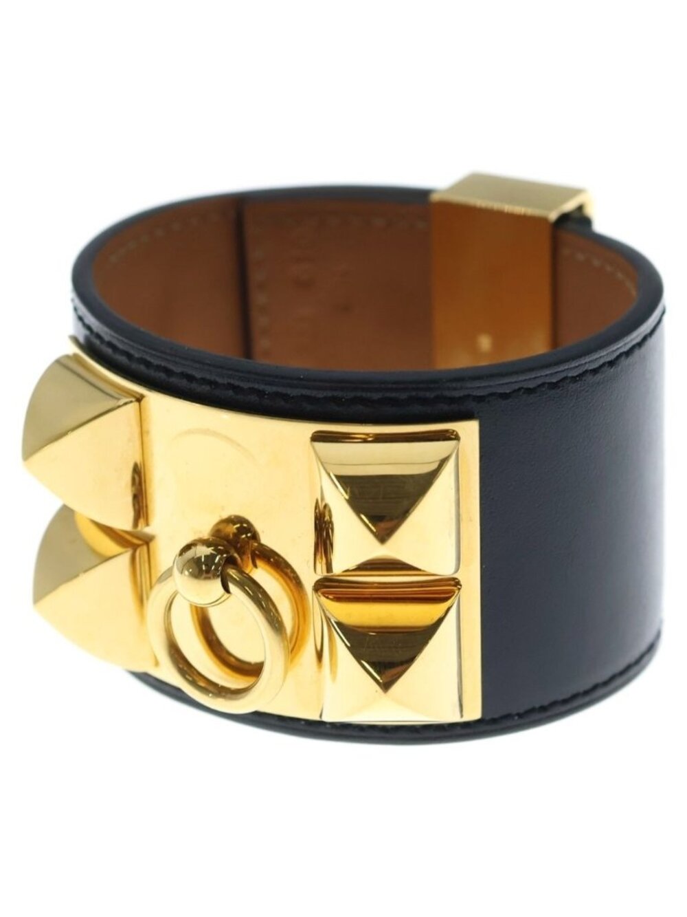 Hermes Collier de Chien Bracelet Black Box Calf Gold